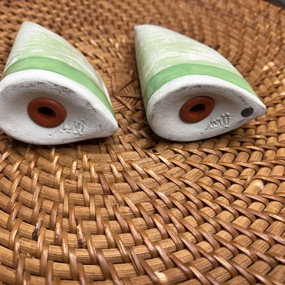 Handmade Studio Pottery Green Salt & Pepper Shaker Set